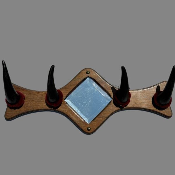 19th C Victorian Antique Buffalo Bill Wild West Horn Coat Hat Rack Saloon Mirror