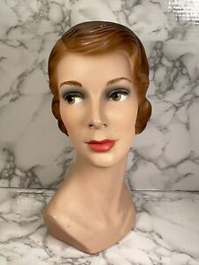 Vintage Art Deco Woman Mannequin Head Store Counter Hat Display Molded Hairstyle