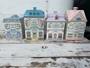 Vintage 1990 Lenox Village 4 Piece Canister Set - Sugar, Flour, Coffee & Tea
