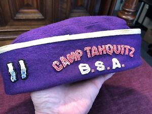 Very Vintage BOY SCOUTS "CAMP TAHQUITZ" PURPLE FELT HAT Cap w/Beadwork SO RARE!