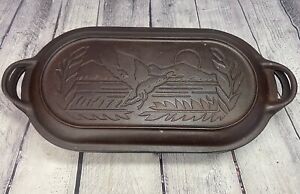Vtg Lodge Cast Iron Deep Fish Fryer W/ Grill Duck Lid Made in USA Sportsman 3093