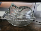 Vintage Indiana Glass Cat In Nest Basket Sleeping Trinket Dish Covered Lid