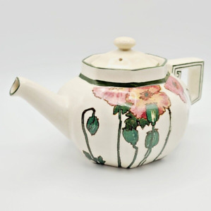 Antique 1900s Royal Doulton Teapot - Art Nouveau, D3225 Red Poppies Pattern