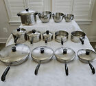 21 PC VINTAGE REVERE WARE STAINLESS STEEL COPPER CLAD POT PAN SET ALL SIZES LIDS