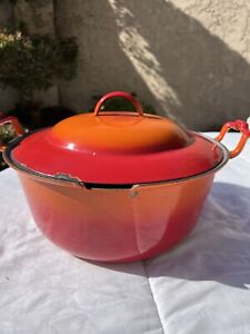 Rare Vintage Le Creuset France Enamel Cast Iron 30 Flame Orange Round Dutch Oven