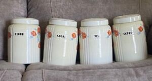 VINTAGE HALL CHINA Orange Poppy Radiance set of Canisters 7 3/4” ~