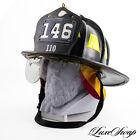 Vintage 1987 Cairns Black Tooled Leather 146 110 Firefighter Fire Helmet Hat M