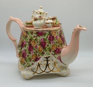 Vintage Royal Albert Old Country Roses Chintz Teapot By Paul Cardew Repaired