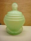 Vintage Green Glass Clown Powder Jar & Lid Depression (?)