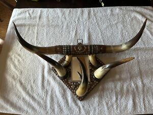 Vintage Bull Horn Hat Rack Western Primitive Farmhouse Entryway Cow Country