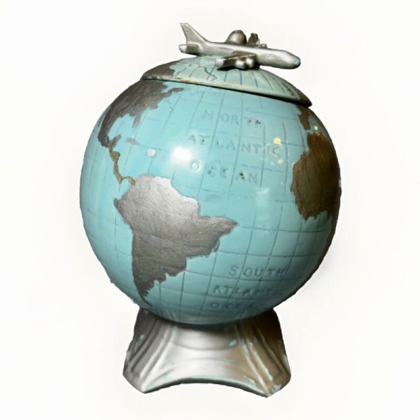 Vintage Original McCoy Globe Cookie Jar 1960 Original Cold Paint Silver Earth