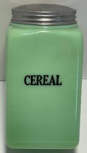 RARE Vintage McKee Jadeite Glass CEREAL Canister w/Original Lid!