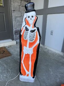 Rare Vintage Don Featherstone Blow Mold Skeleton Orange Halloween With Top Hat