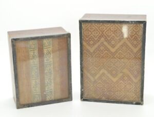 VTG Set of Two Peruvian Wood Box Ancient Inca Fabric Sterling Silver Lid Peru