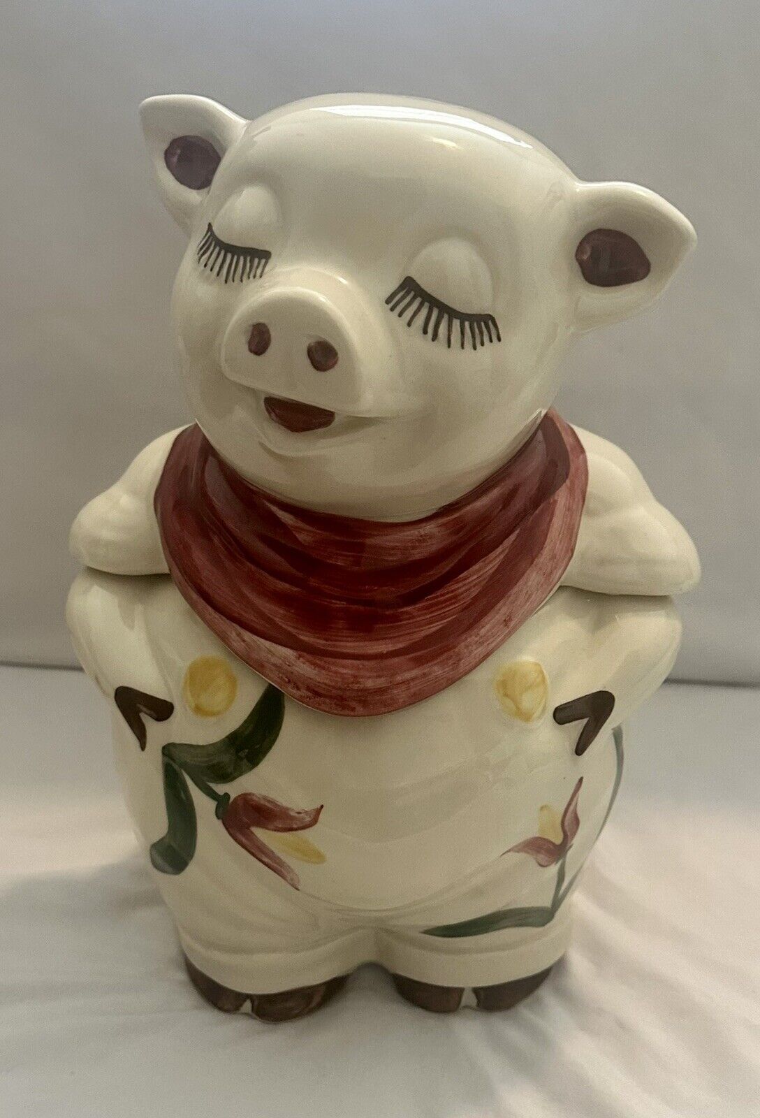 Vintage 1940s Shawnee Pottery Smiley Pig Cookie Jar Tulips Flowers USA Rare