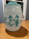 RARE Vtg Bartlett Collins Dutch Girl & Boy Turquoise & White Cookie Jar, NICE