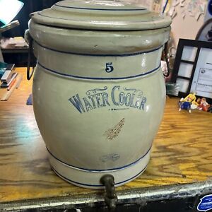 Primitive #5 Red Wing Stoneware Water Cooler Crock Early Antique Pottery W/Lid