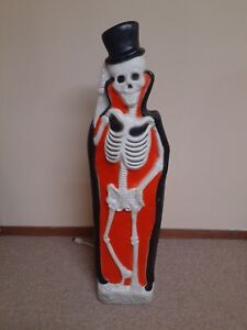 Rare Vintage Don Featherstone Blow Mold Skeleton Orange Halloween With Top Hat