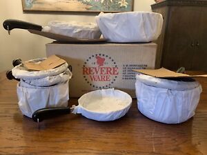 Vintage Revere Ware Copper Clad Pots & Pan Set-Box-USA Line 1400 RARE Estate