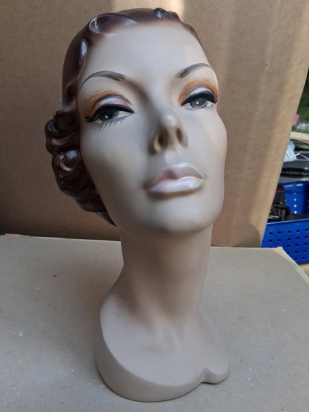 Vintage Mannequin Head Antique Store Hat Display 14.5 Chalkware Plaster Lifesize
