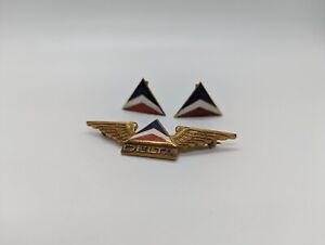 5 Vintage Delta Airlines Pins - Stewardess Wings, Hat Badge, Widget Logo Pins