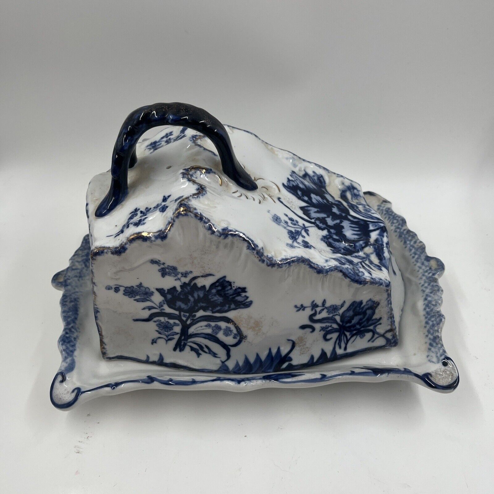 Vintage Victoria Ware Ironstone large Cheese Keeper Dish & Cover Blue
