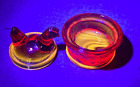 Vtg E.E. Bowman Red Flame Glass Mini Hen Nest Basket Salt Cellar Dip Glows 90s