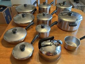 REVERE WARE 1801 Vintage Copper Bottom 20 PCS Cookware Set W/ Lids USA