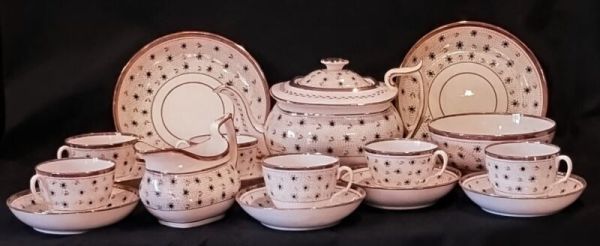 Coalport Shropshire Pink Lustre Soft Paste Tea Set 6 Cups Saucers Teapot Creamer