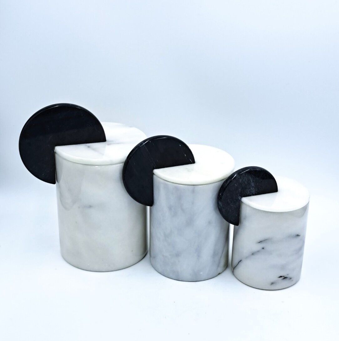 Vintage Set of 3 Italian Post Modern Memphis Marble Canisters