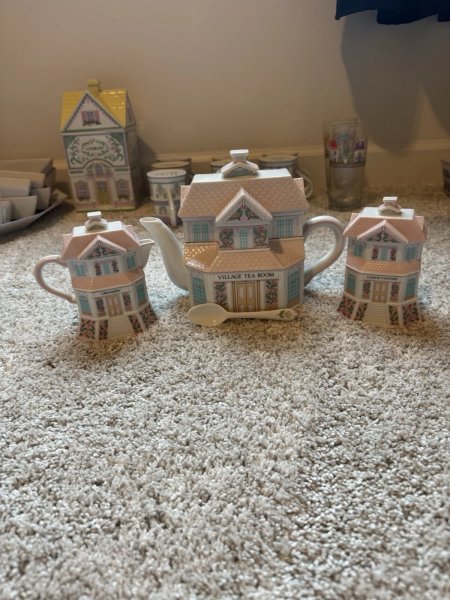 Lenox 1991 Vintage Spice Village Tea Room Set Tea Pot, Creamer, Confection