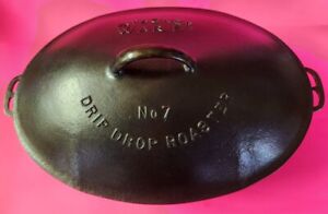 Wagner Cast Iron 1287 Drip Drop Oval Roaster with Raised Letter Lid & Trivet
