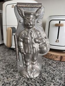 RARE~Vintage Chocolate Mold Easter Bunny 10 Postman Hat Uniform Cane Basket
