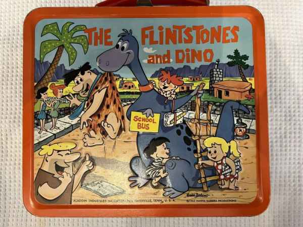 Vintage The Flintstones & Dino 1962 Metal Lunchbox Thermos Red Lid Aladdin Nice!