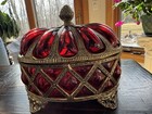 Vintage Large Caged Ruby Red Bubble Glass Apothecary Bowl~Dish~Box With Lid