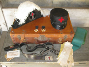 Vintage Masonic Knights Templar Hat Bicorn Belt Sash Medal Case Ivanhoe #24 Cmdy