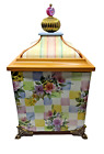 Vtg Mackenzie Childs Pastel Honeymoon Check Ceramic Square 15" Lidded Canister