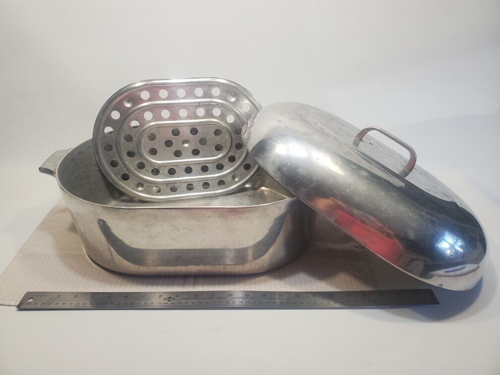 Wagner Ware Magnalite 4269 Vintage Aluminum Oval Turkey Roaster 17 Qt 20" w/Lid