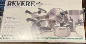 12 PIECES Vintage REVERE WARE Stainless Aluminum Disc Bottom Pot Set NEW SEALED