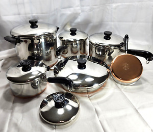 Vintage Revere Ware 1801 Copper Clad Pots & Pan Set - Clinton, Ill USA Line 1400