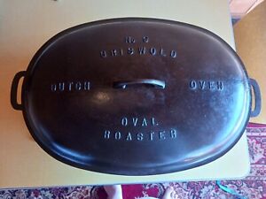 griswold cast iron # 9 oval roaster with lid 650 A and trivet #227 block letters
