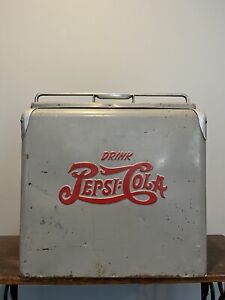 Vintage Original (Military Gray) Metal Pepsi Cola Cooler w/Tray and Lid 1940s