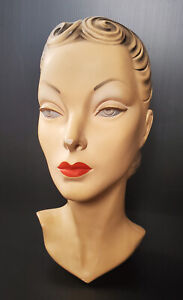 Vintage Chalk Millinery Mannequin Head Bust Hat Store Display Stand Art Deco