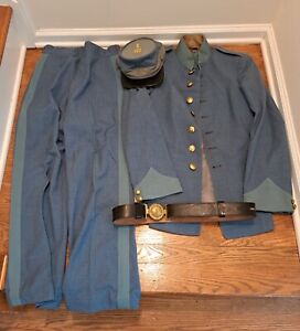 VINTAGE CONFEDERATE CIVIL WAR UNIFORM HAT BELT GEORGE EVANS & COMPANY 100% WOOL