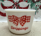 Rare Vintage McKee Milk Glass Red Gingham Bow Drippings Jar With Lid