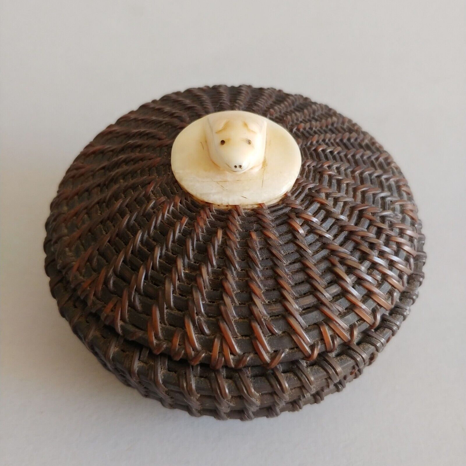 New ListingVintage Alaskan Baleen Basket with Carved Polar Bear Lid Inuit Eskimo Art