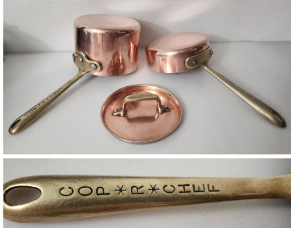 Vtg All-Clad Cop*R*Chef Lot Of 2 (1 & 2 QT) Sauce Pan Pots COP R CHEF Copper USA