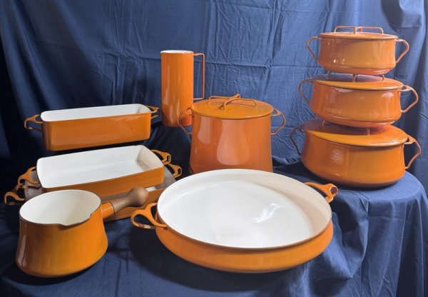 Vintage Dansk Kobenstyle 14 Pcs Set Rare Kumquat Color Orange Enamel Dutch Oven