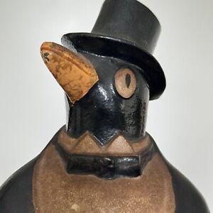 New ListingAntique Hubley Cast Iron Penguin in Tuxedo Top Hat Doorstop Original Paint 463