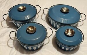 VTG 4 Pcs. Catherine Holm Blue Lotus Cassserole Enamelware Pans Norway READ